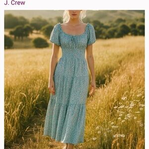 J.crew tiered floral  midi dress puff sleeve smock boho 2 new cottage core fairy